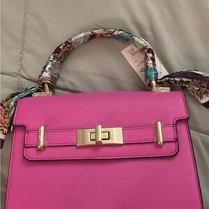 Elegant Pink Handbag with Scarf Detail